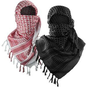 ⚡Men Black and White-Red 100% Cotton Military Shemagh Tactical Desert Scarf Wrap